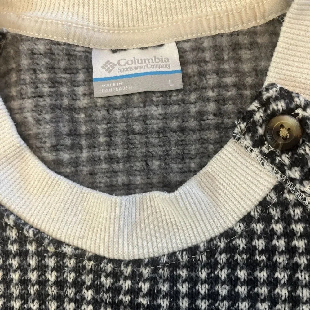 Columbia Womens Sweater Size L Chillin Houndstooth Fleece Pullover Long Sleeve - Picture 2 of 8